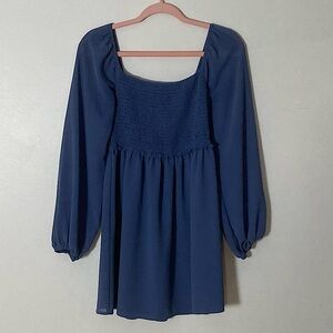 Forever 21 Blue Puffed Sleeve Smocked Babydoll Mini Dress Size XS